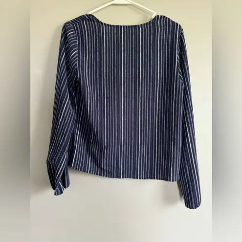 Pink republic  Navy Blue and White Twist front Work Attire Shirt Blouse High Low