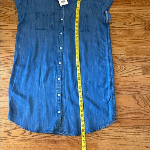 Wonderly Blue Mini Shirt Dress Notched Collar Casual