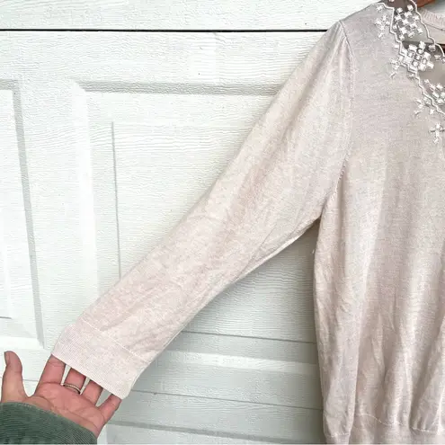 Monsoon Womens Sweater Cream Embroidered 3/4 Sleeve Cream 12