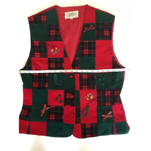 Susan Bristol VTG Red & Green Corduroy Tartan Plaid Appliqué Christmas V…