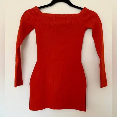 Veronica Beard Derick Off the Shoulder Ribbed Knit Top Deep Orange Side Split