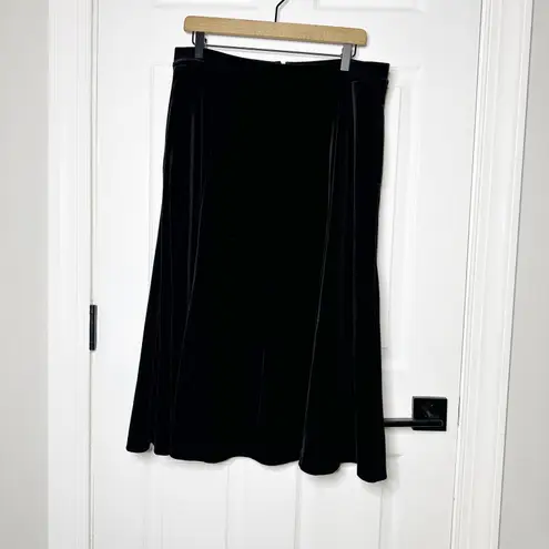 Lands' End  Black Velvet‎ Midi Skirt Classic Chic Party Career Elegant Size 12