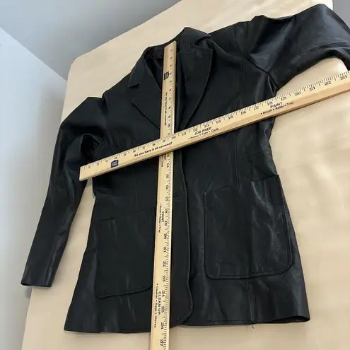 MetroStyle Black 100% Leather Blazer Jacket Women's Size 6 Long Sleeve 2 Buttons - Image 11