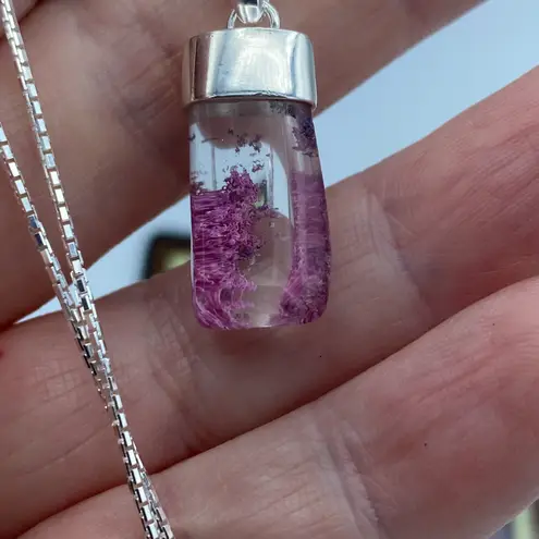 Garden Quartz Purple Lodolite Pendant 18" Diamond Cut Box Chain Pink
