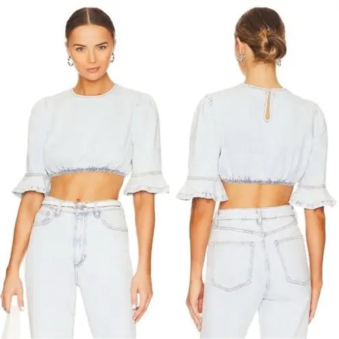 We Wore What NWT Women's Indigo Comfort Denim Crop Top in Super Light Size Small