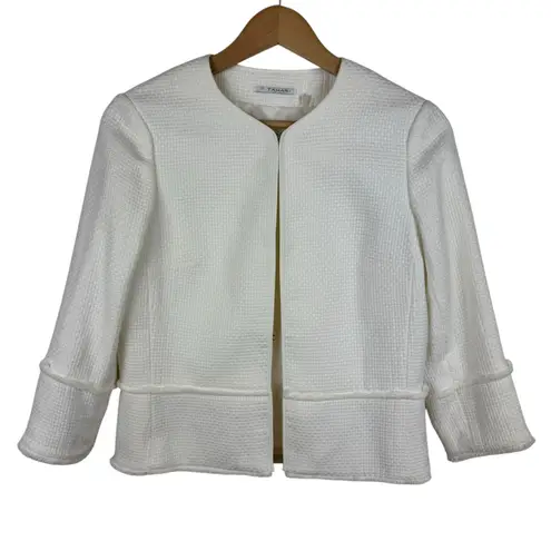T Tahari Womens White Basketweave Tweed Jacket Sz XS Office Neutral Career