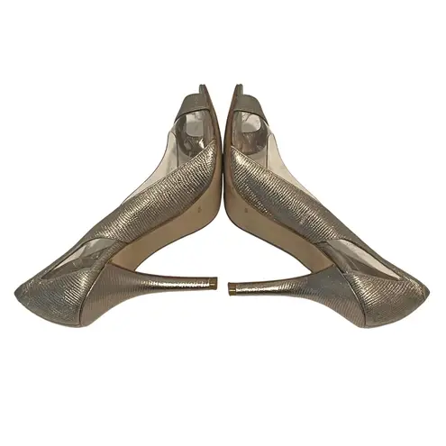 Nicole Miller NY Women's Peep Toe Heels Silver Metallic Acrylic Size 8.5