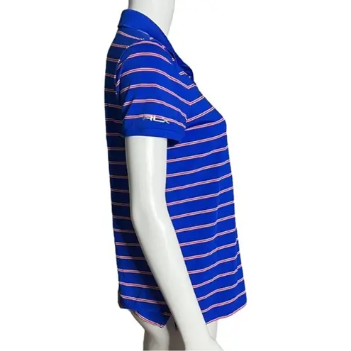 RLX Ralph Lauren Shirt Womens Medium Blue Pink Striped Golf Polo Casual Preppy