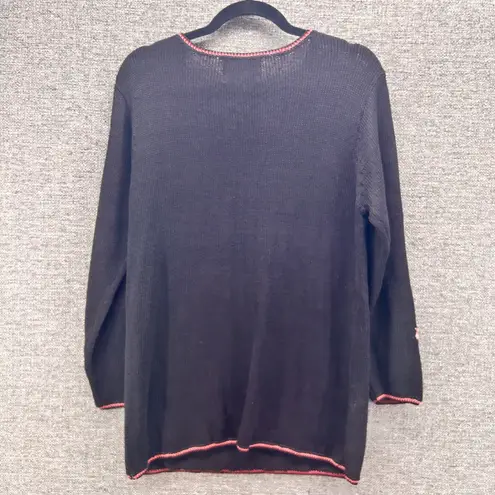 Vintage Embroidered Sweater S 3D Roses Feminine Romantic Beaded Oversized Black