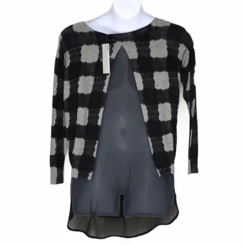 Zero Degrees Celsius Plaid Bateau Sweater 2X NWT Georgette Hem Plus Black