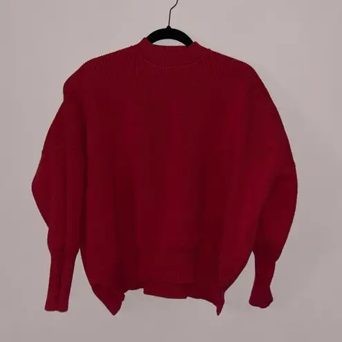 Signature 8 Red Boxy Cotton Blend Sweater Mock Neck Bubble Sleeve Size M