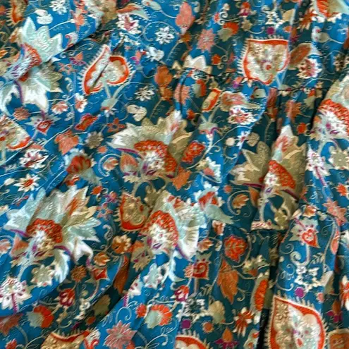 Soft Surroundings Kara Midi Dress Fiery Teal Print T-Shirt Flowy Petite Medium