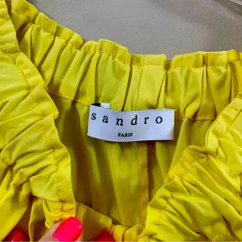 Sandro Paris Purity Floral Embroidered Yellow/Navy Cold Shoulder Top