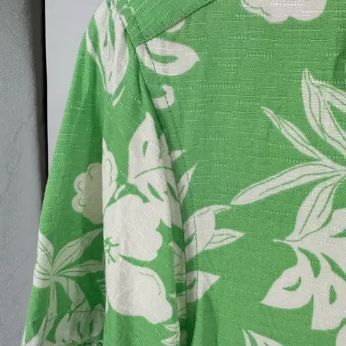 Caribbean Joe  90s Vintage Lime Green Tropical Floral Button Down Top