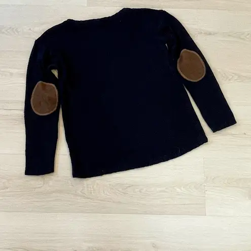 RD Style Retro Suede Elbow Patch Loose Knit Sweater Navy Blue XS EUC