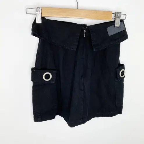 LF Carmar Black Denim Foldover 100% Cotton Cargo Mini Skirt Women's Size 2 NWT