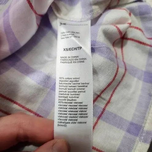 Florence by Mills Plaid White Purple Oversized Long Sleeve Cropped Size XS