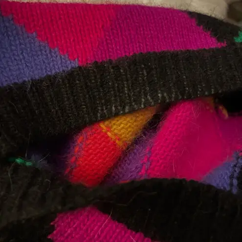 Rafaella Vintage Angora Argyle Harlequin Mock Neck Oversized Sweater Women S 90s