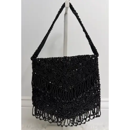 Vintage Mademoiselle Handmade Beaded Black Evening Bag Hong Kong Purse
