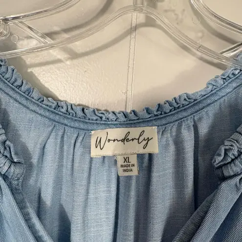 Wonderly Light Wash Lightweight Chambray Denim Tiered Ruffle Sleeve Dress XL
