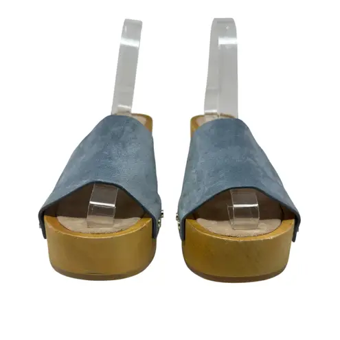 Veronica Beard Hannalee Suede Clog Sandals Heels Slide Wooden Blue Size 10