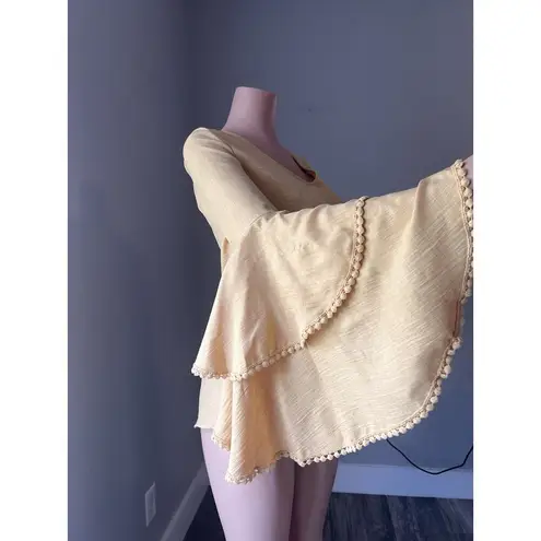 Hummingbird embroidered balloon Bell sleeves boho top Sz SMALL off Yellow #163