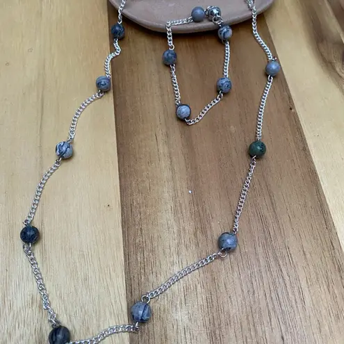 New Handcrafted Tin Cup Black Flash Agate Necklace and Bracelet Jewelry Set Silver