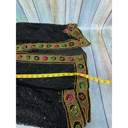 Laurence Kazar Vintage Beaded Jacket Sequin Black Green Gold Long Sleeve L