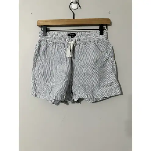 Quince 100% European Linen Drawstring Shorts Blue Pinstripe EUC Size XS