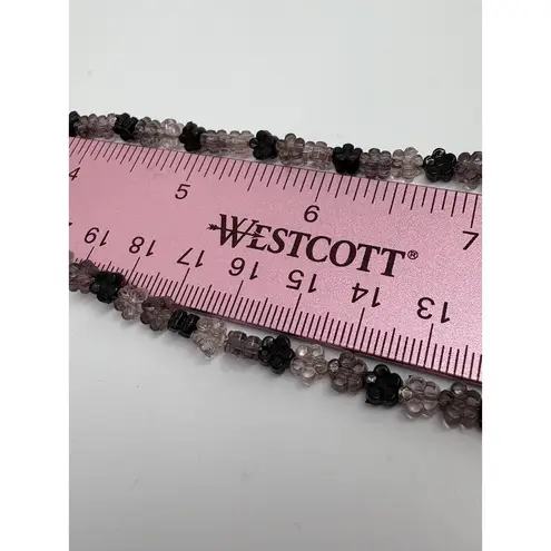 Flower Beaded Necklace Black Gray Floral Bead Chain Choker Jewelry Acrylic 18"