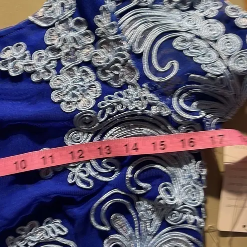 JS Collections Modele Blue On Blue Lace Appliqué Embroidered Dress, Size 2, Nwt