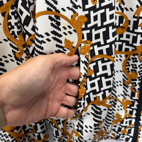 Notations  Womens Silk Bomber Jacket Size M White Houndstooth Gold Baroque Swirl