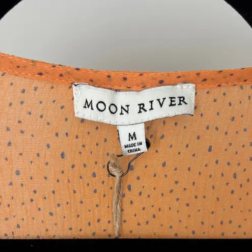 Moon River NWT orange & purple spotted v neck flowy 3/4 sleeve wrap dress sz M