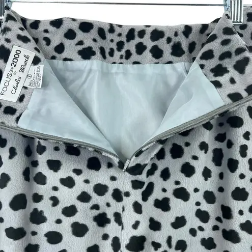 Vintage Focus 2000 Leopard Print Faux Fur Mini Skirt Gray Black Size 6 Retro