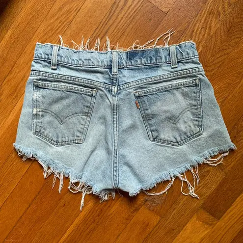 Levi's 90s Vintage  505 Cut Off Denim Shorts Frayed Destroyed High Rise Orange Tab