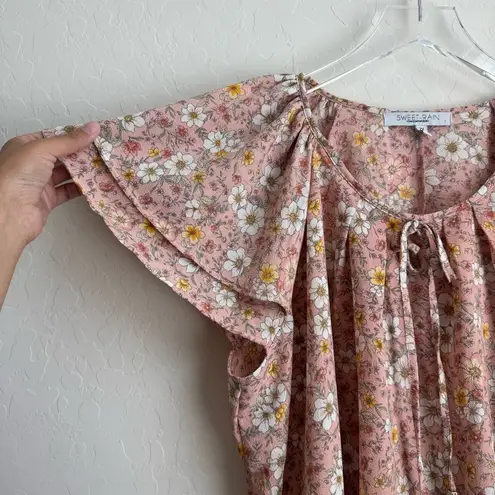 Sweet Rain Floral Blouse Pink Flutter Sleeve 2X