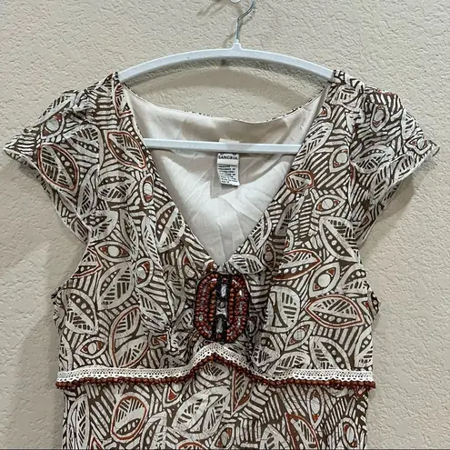 Sangria Womens Sz 12 Silk Dress Beaded Floral Boho Cottagecore Y2K Phoebe Buffay Brown