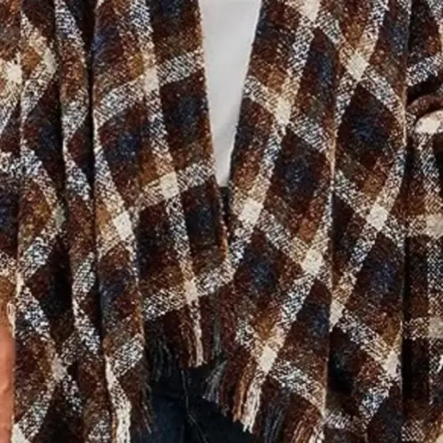 Womens Black Multi Buffalo Plaid Fringed Poncho Wrap OSFM Size undefined