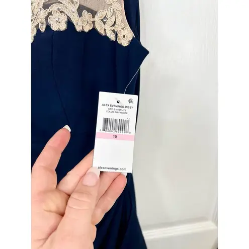 Alex Evenings Navy Blue Crepe Side Ruched Dress Sweetheart Lace Illusion Sz 10 - Image 8