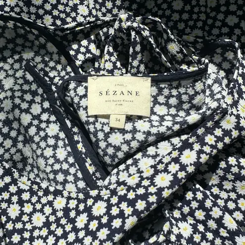 Sézane 💙✨Sezane Fifi Floral Navy Blue and White Tie Back Mini Dress
