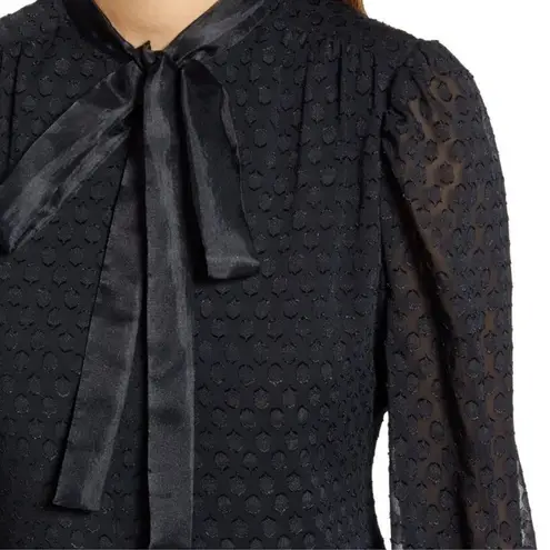 Rachel Parcell Textured Dot Black Blouse with Bow Collar Holiday Size XL