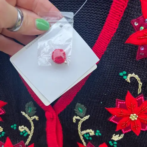 Bobbie & Brooks Vintage 90s Bobbie Brooks Ugly Christmas Poinsettia Bead Sequin Sweater Vest MED