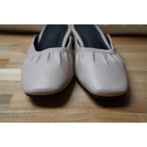 Handmade Ruched Faux Leather Square Toe Mules Casual Slippers Beige Size 5.5 Tan