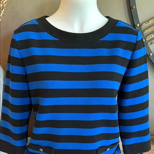 Karl Lagerfeld Vintage Royal Blue & Black Stripe Knit Crewneck Top Size Small