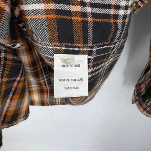 Garnet Hill Garnet Hill Grunge Flannel Button-up Shirt Womens 10 Cotton Blue Plaid