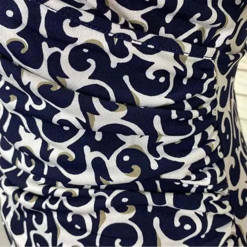 Laundry by Design  Printed Ruched Sheath Dress Blue White Small