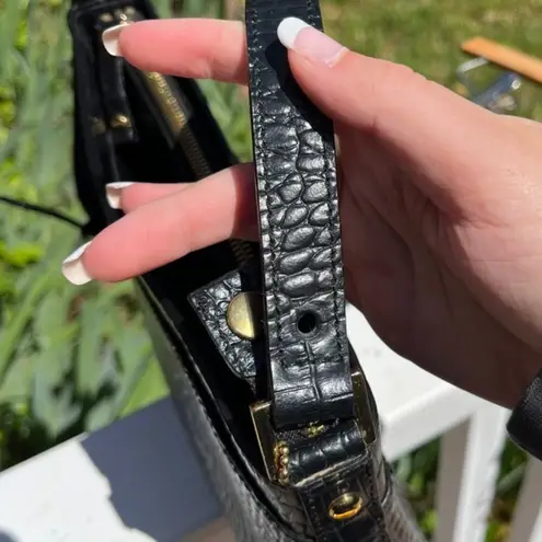 Etienne Aigner Croc Embossed Leather Black Shoulder Bag