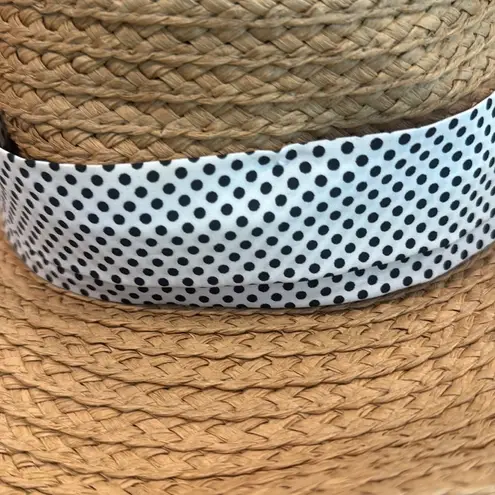 Hatattack, New York straw hat with black and white polkadot ribbon Tan
