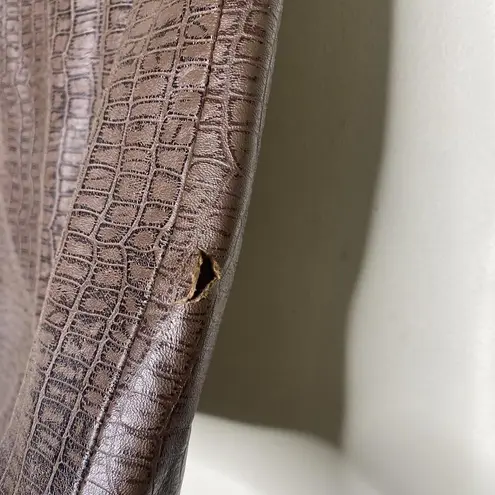 Henri Bendel Vintage Croc Print Brown Leather Mini Skirt Size 4 USA Designer