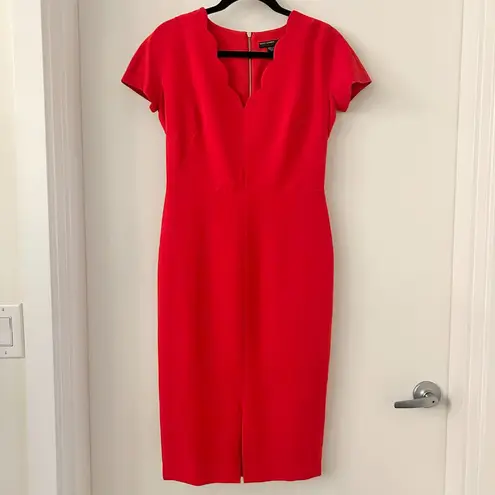 Maggy London Women's Dream Crepe Scalloped Sheath Midi Dress in Red Size 6